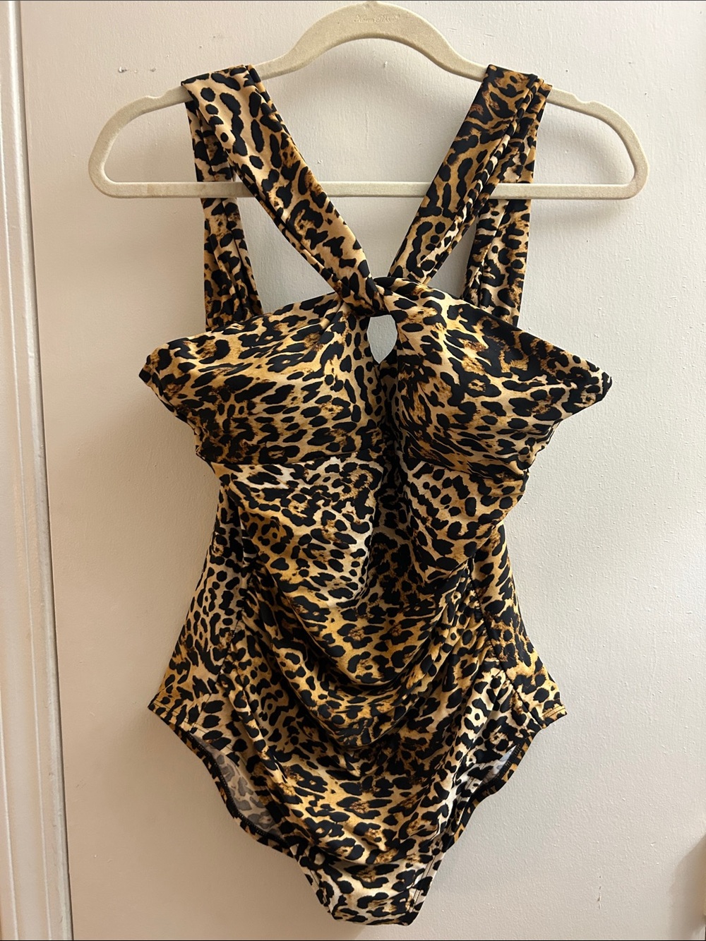 Calvin Klein Leopard Print Halter One-Piece Swimsuit